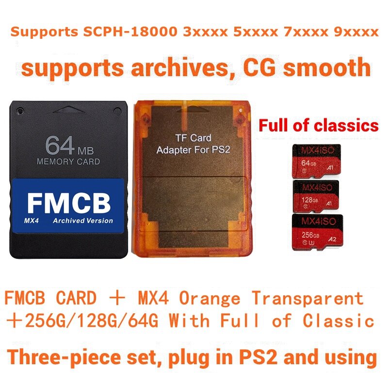 Adaptateur de carte TF/SD pour toutes les consoles, compatibilité plus élevée, SIO2SD, PS2, MX4, carte FMCB, 256 Go, 128 Go, 64 Go, paquet sélectionné