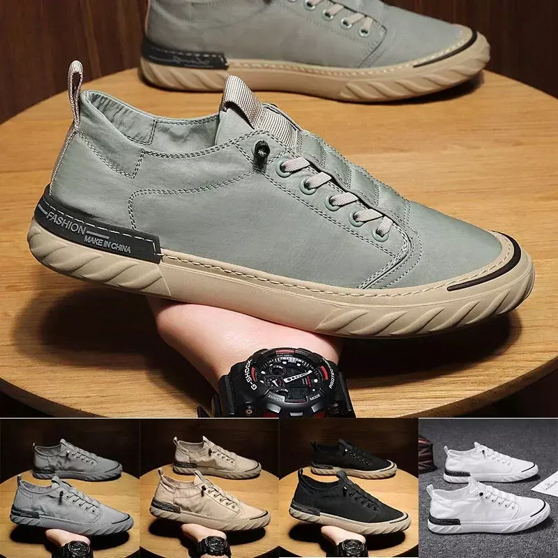 Sapato de lona pano de seda gelo masculino, tênis casual, deslizamento respirável em sapatos planos, sapato vulcanizado, nova tendência, 2024