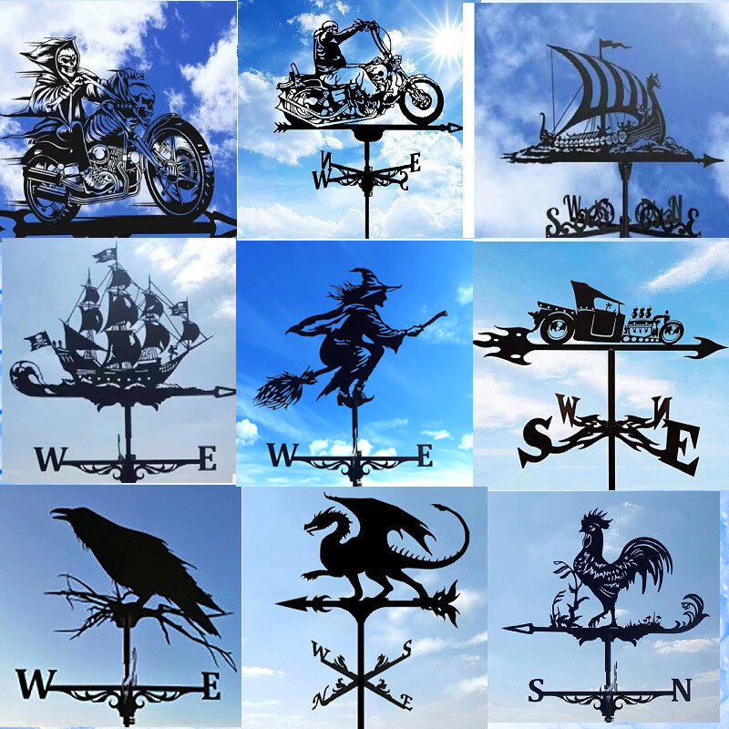 Metal Weathervane,decorazioni giardino Witch Iron Weather Vanes,Sea Rover indicatore di direzione del vento decorazione del giardino decorazione del tetto esterno
