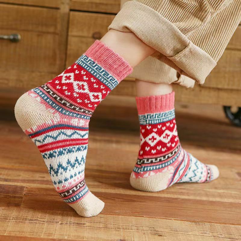 5 Pairs/Set Retro Winter Thermal Socks Womens Mens Snow Velvet Boots Warm Soft Wool Thick Nordic Sock Sleep Socks