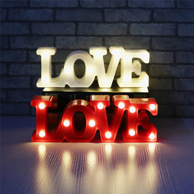 Lámparas de letras LED 3D Love Heart, señal decorativa para interiores, luz nocturna, marquesina, decoración de fiesta de boda, regalo romántico, lámpara de noche LED 3D