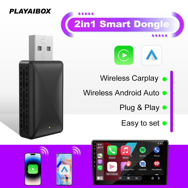 Playaibox android auto wireless carplay adapter 2 in1 wireless play & plug für benz audi kia chery jeep volvo hyundai porsche vw