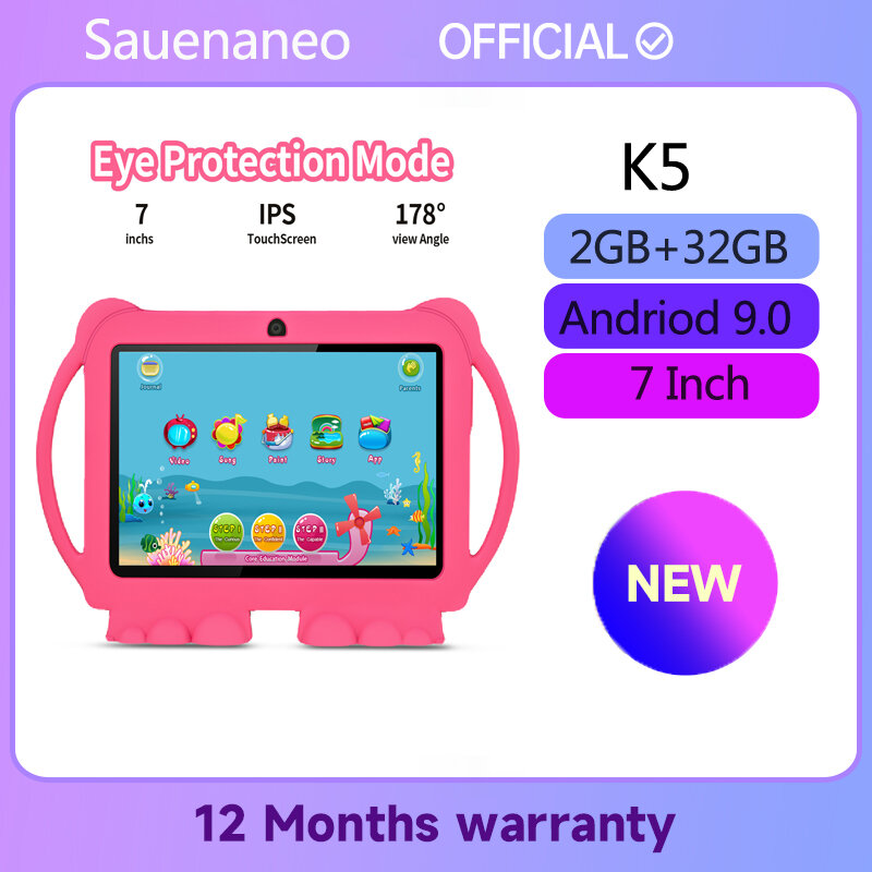 جهاز لوحي Sauenaneo-Android مع حامل للأطفال ، 8 بوصة ، مللي أمبير ، 2 جيجابايت رام ، 32 جيجابايت ذاكرة روم ، تعلم ، أطفال ، تعلم