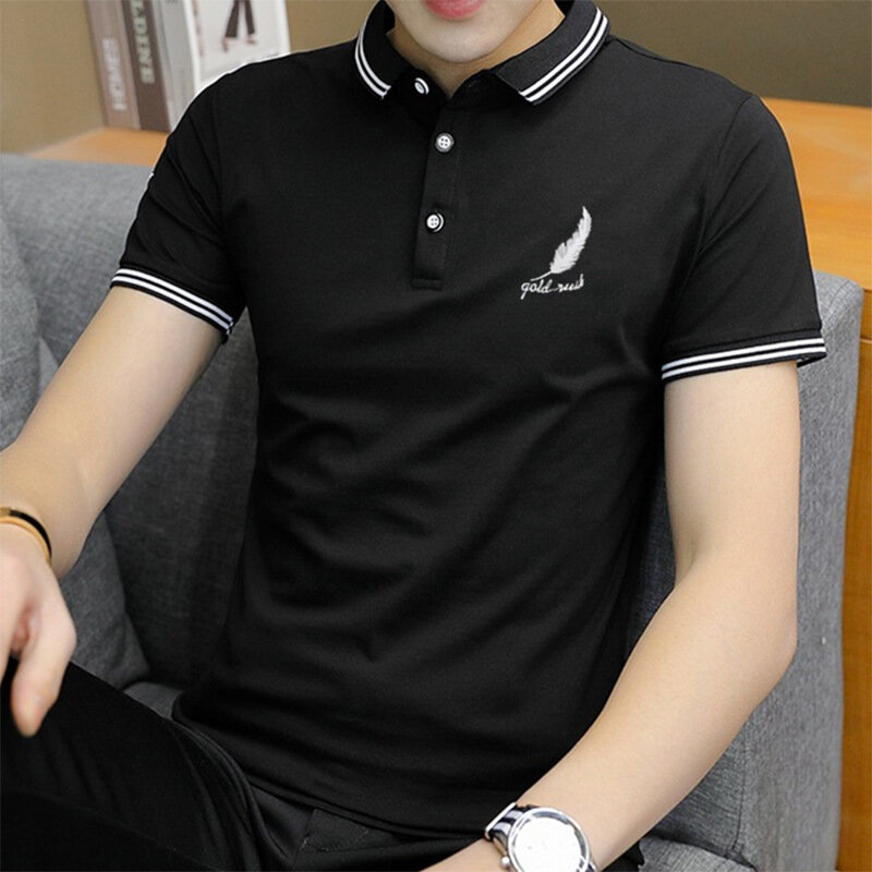 Рубашка-поло мужская с отложным воротником, короткий рукав, деловой Повседневный Молодежный топ, модная одежда в Корейском стиле, рубашка-поло, лето