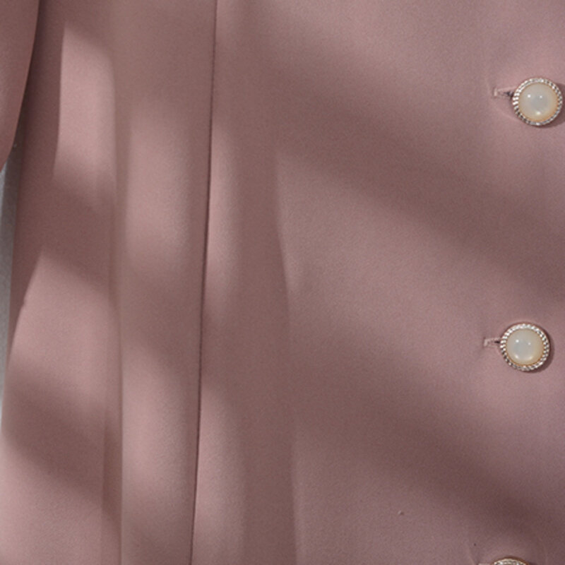 Vestido de manga larga ajustado para mujer, traje rosa de una hilera de botones, vestido de oficina con cuello en V, gabardina larga Formal para trabajo de negocios, falda acampanada