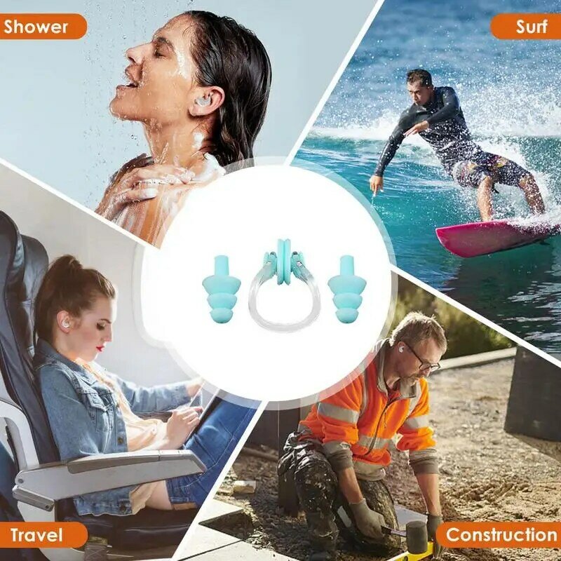 Tampões de ouvido de silicone à prova d'água para natação, Nariz Clip, Tampões de esportes aquáticos, Kids Swimming Ear Plugs