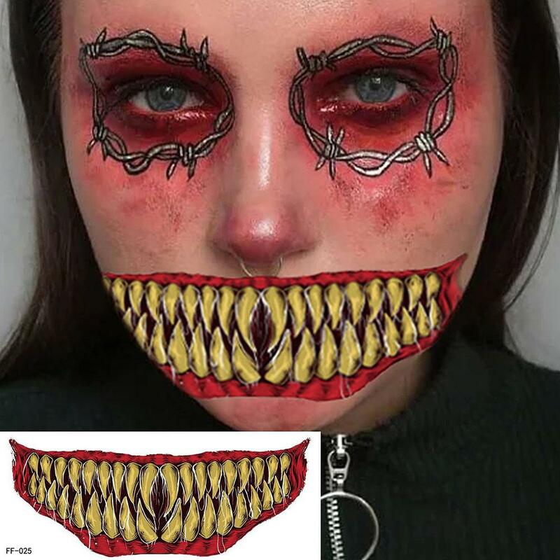 10 stili Halloween Prank Makeup tatuaggio temporaneo fai da te Clown Horror Big Mouth Face Tattoo Sticker Halloween Masquerade Cosplay