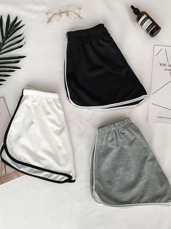 Shorts esportivos listrados para mulheres, shorts soltos simples, curto emagrecedor casual para senhoras, cintura alta, monocromático, moda verão