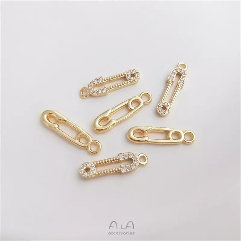 14K Gold-coated Paper Clip Pendant Zircon Pin Buckle Pendant Handmade Diy Earrings Pendant Accessories K070