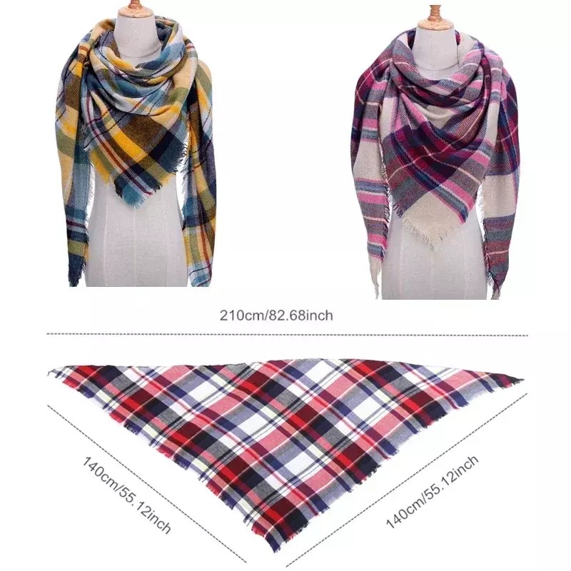Women Winter Scarf Retro Plaid Cashmere Knitted Pashmina Shawls Wraps Lady Soft Triangle Scarves Bandana Warm Blanket 2022 New