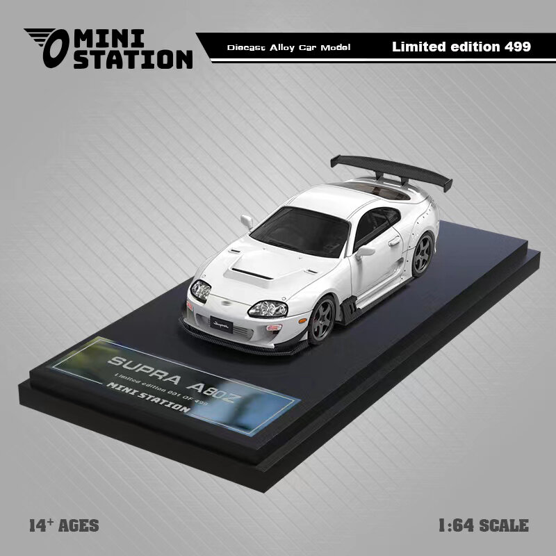 Miniestación de juguete en miniatura, modelo de coche Diorama, escala 1: A80Z 64 Supra, color blanco fundido a presión