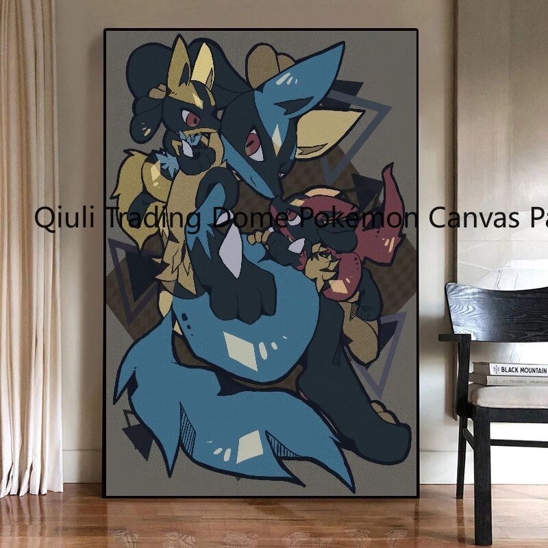 Japan Anime Peripherals Pokemon Lucario HD Poster Mural Decoration Cartoon Wall Art Water Colours Canvas Painting Kids Gift