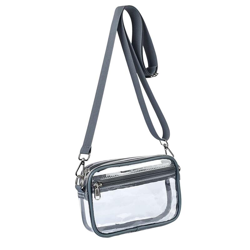 حقيبة كروس شفافة متعددة الاستخدامات الضروريات اليومية حقيبة سستة إغلاق حقيبة الكتف شفافة للسفر ملعب النساء الفتيات