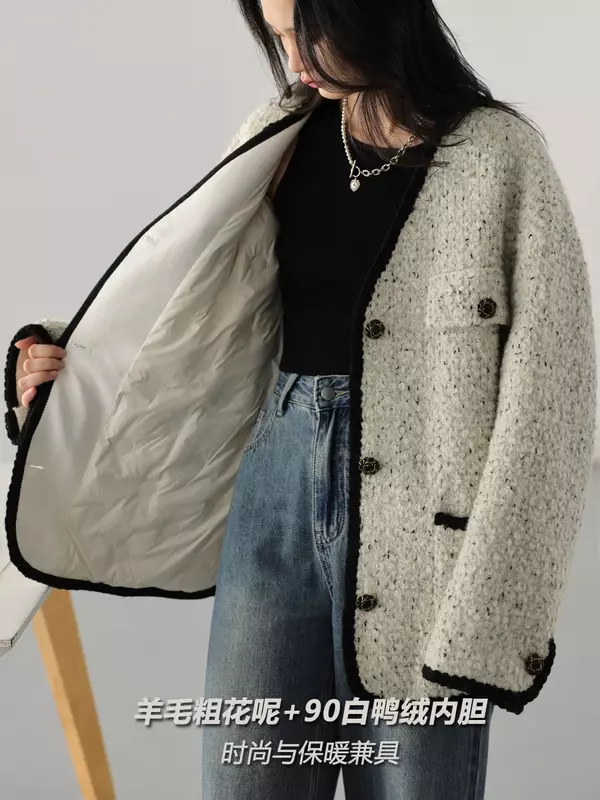CHIC VEN-abrigo de lana para mujer, chaqueta Vintage con cuello en V, Tops femeninos, otoño e invierno, 2022