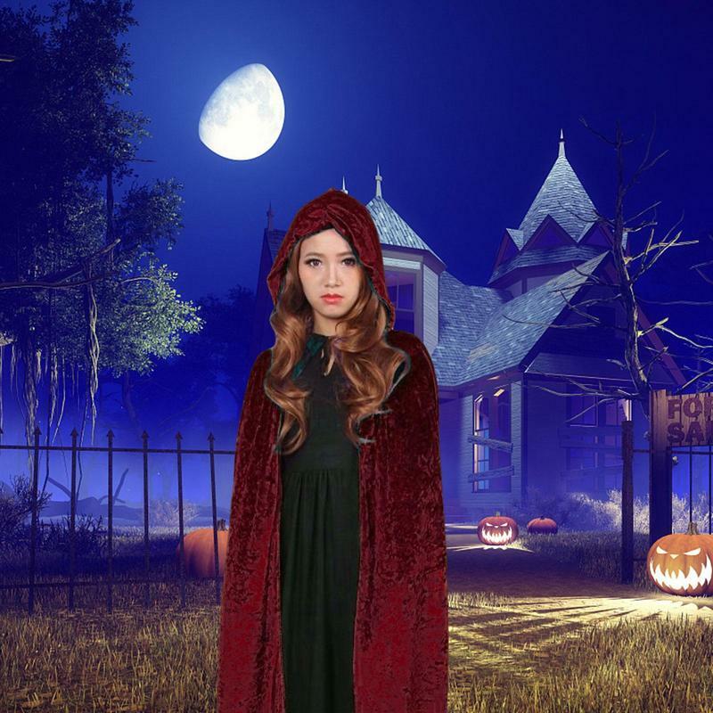 Peleryna na Halloween peleryna czarownicy czarodziej z kapturem kostiumy Cosplay maskarady rekwizyty Poncho z kapturem dla dzieci dorosłych mężczyzn kobiet