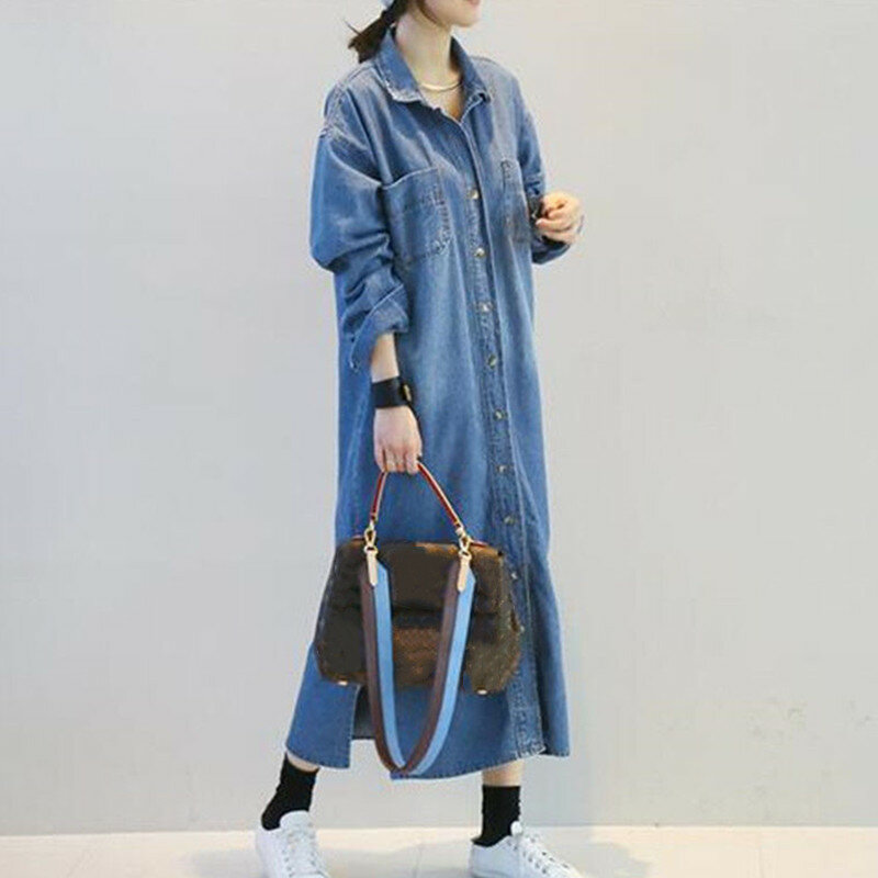 Robe en Denim à Manches sulfpour Femme, Chemise Vintage à Simple Boutonnage, Maxi, Nouvelle Collection Printemps 2023