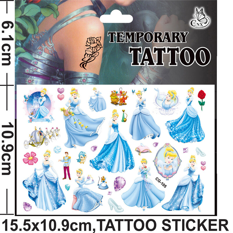 Disney Princess Tattoo Stickers Cartoon Mermaid Snow White Crianças Braços Rosto Temporário Falso Tatuagens Body Art Kids Party Gifts