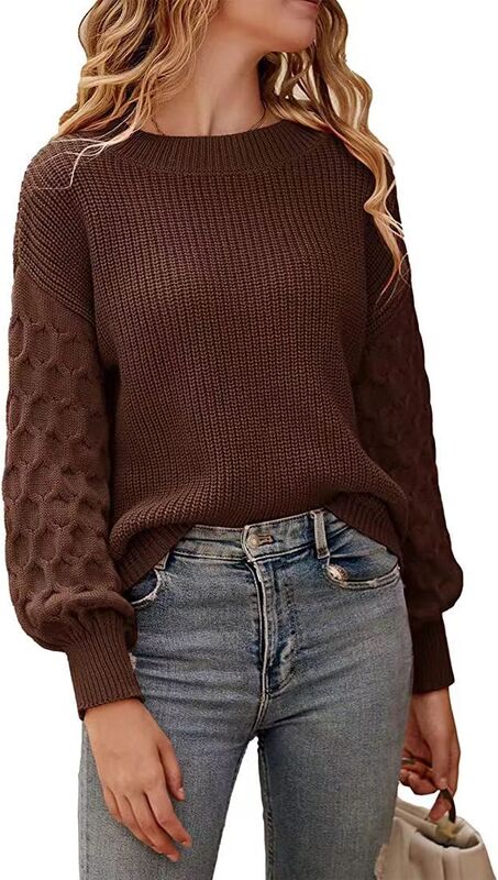 Autumn and Winter Sweater for Women New Personality Fashion Lantern Sleeve Round Neck Pullover Knitted Casual Blouse