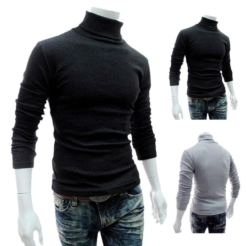 Suéter masculino casual slim fit básico de gola alta, pulôver outono, tops masculinos de gola, malha inverno, duplo oi, nova moda, W0R2