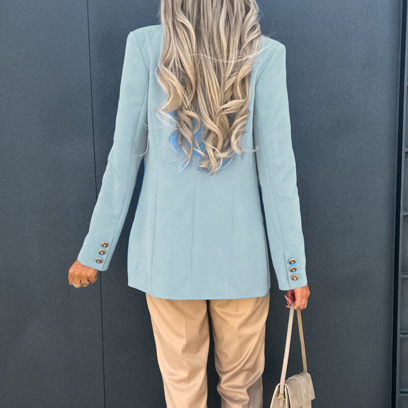 여성용 캐주얼 더블 브레스트 출퇴근 가디건, 우아한 긴팔 라펠 블레이저, 단색 심플 슬림 숏 재킷, 가을 패션