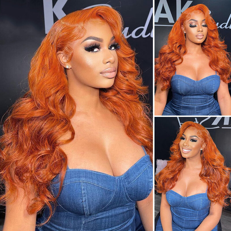 Ginger Orange Body Wave Lace Frontal Human Hair Wig 13x6 Glueless HD Transparent Lace Front Wig 30 Inch Brazilians Wig For Women