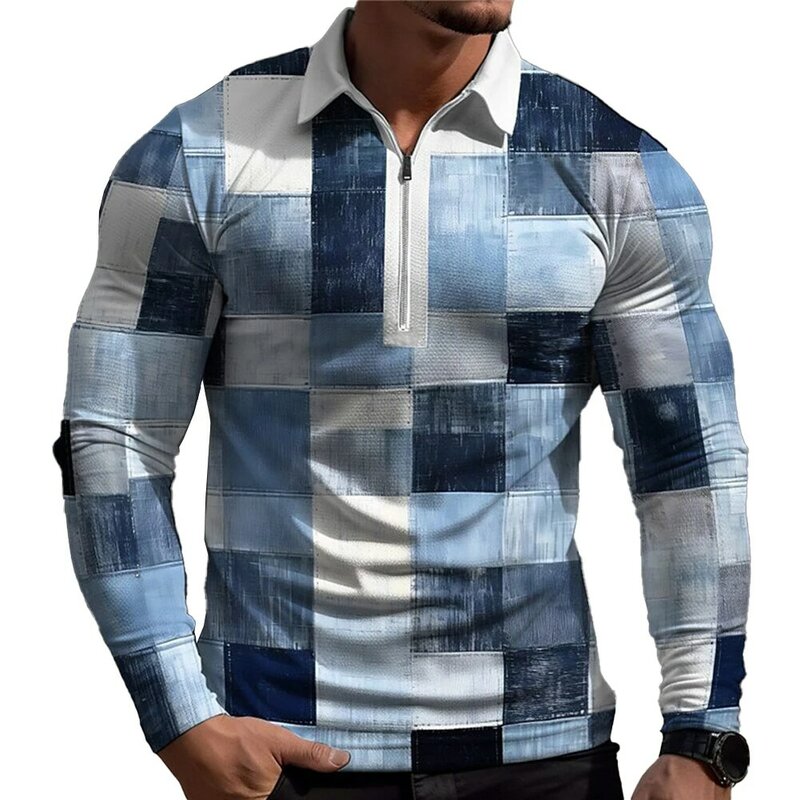 Herren Tops Muskel Party/Cocktail Plaid Polyester reguläres Hemd sportliche Slim Fit Bluse Sport brandneues T-Shirt