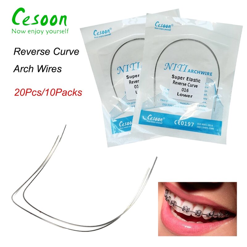 Dental ortodôntico Niti Arch fios, curva reversa, Super Elastic, redondo, retangular, superior, materiais de odontologia inferior, 20pcs, 10Packs