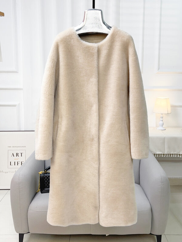 2024 inverno New Grain Fleece Sheep Cut Fleece Fur cappotto di pelliccia integrato cappotto di lana di agnello allentato girocollo da donna