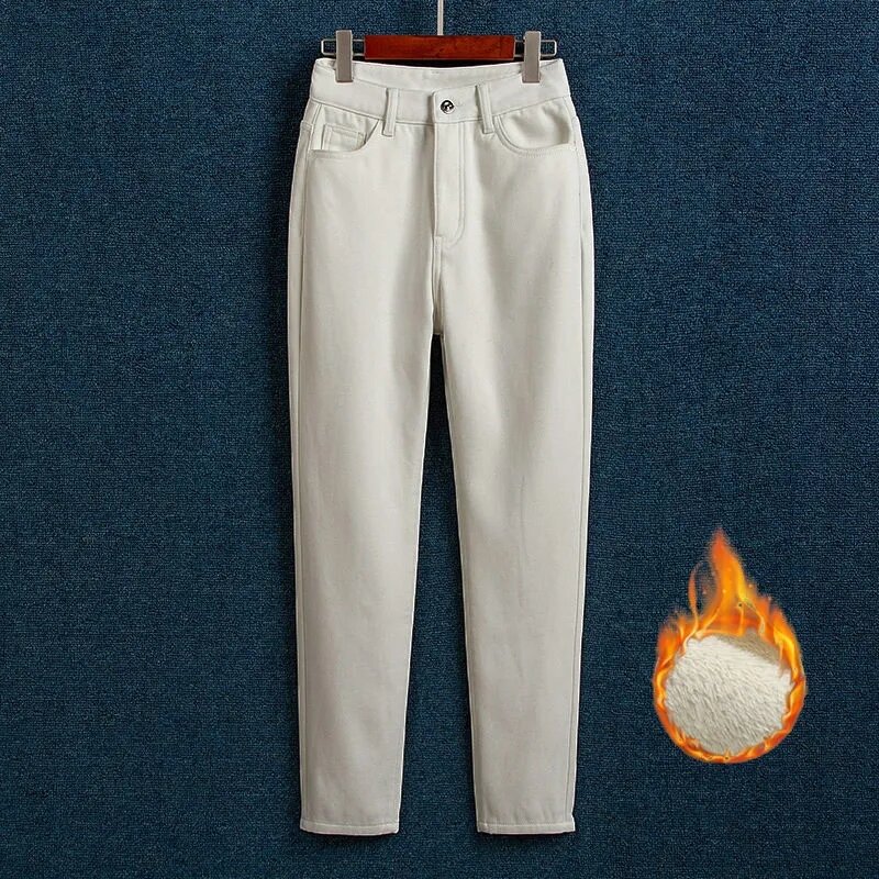Классические бархатные прямые брюки с высокой талией, женские осенне-зимние теплые брюки до щиколотки, Женская универсальная уличная одежда, женские джинсы