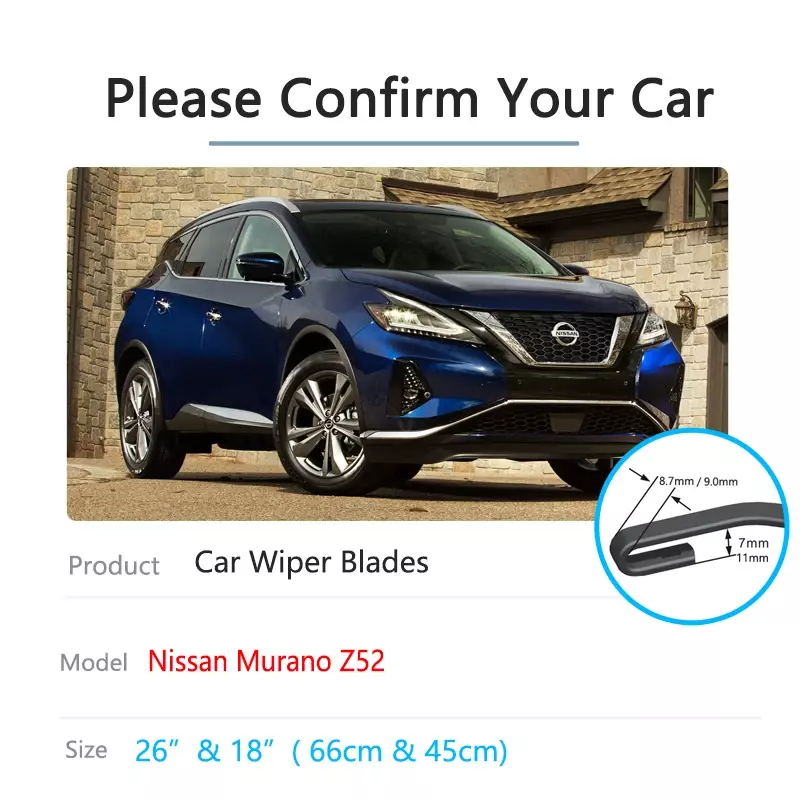 Pára-brisas para Nissan Murano Z52 2015 2016 2017 2018 2019 2020 2021 2022, Lâminas do limpador dianteiro do carro