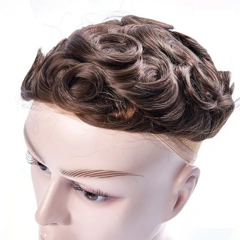 Bleached Knots Toupee Lace PU Men Topper Human Hair Wigs Q6 Human Hair System Natural Hairpiece 6" Capillary Prothesis Male Wig