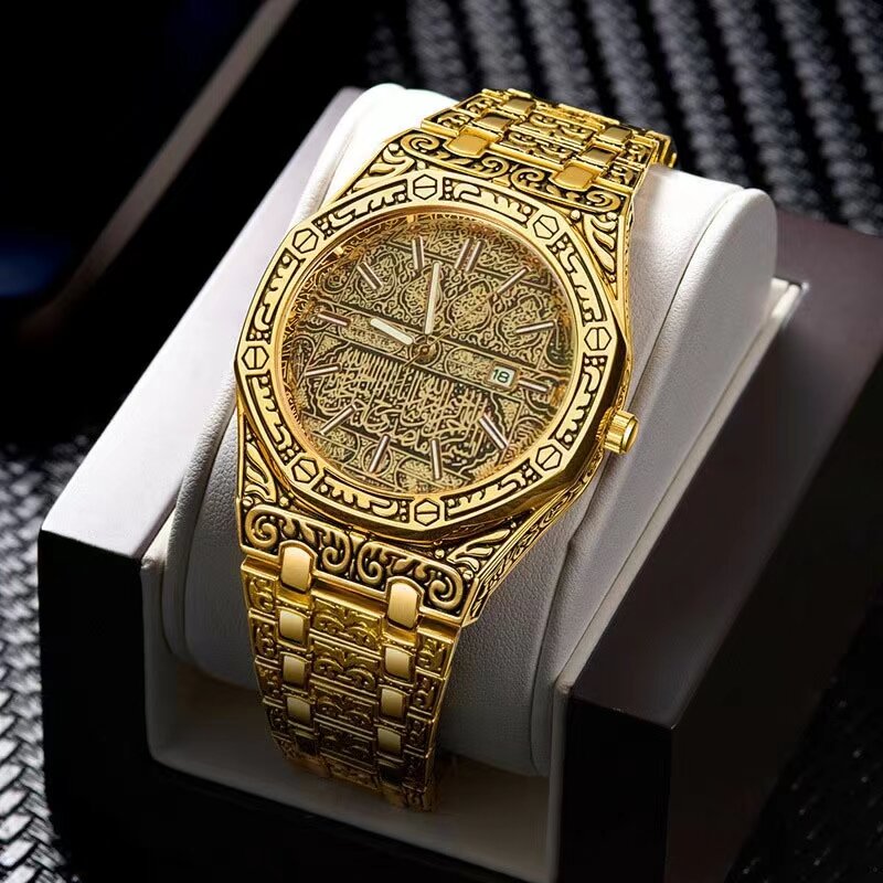 Popular pattern quartz watches, men's steel bands, classic watches, fashion, personality, trendy business men's watches