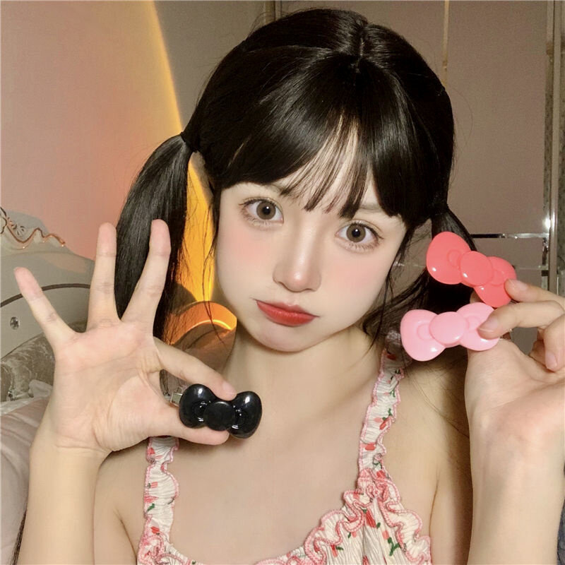Kawaii Sanrio Busur Jepit Rambut Hello Kittys Aksesoris Rambut Lucu Gadis Sisi Hati Klip Poni Temperamen Perhiasan Hadiah Sanrio Jepit Rambut
