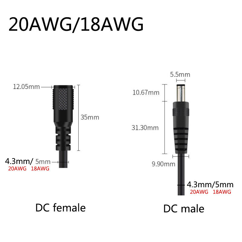 2A 5A 7A 10A DC Male Female Power Supply Connector extend Cable 5.5X2.1MM Copper Wire for led strip CCTV Camera Q1