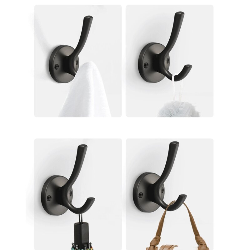 4Pcs Coat Hooks Bathroom Towel Hooks Metal Heavy Duty Double Robe Hook Kitchen Wall Mounted Hanger