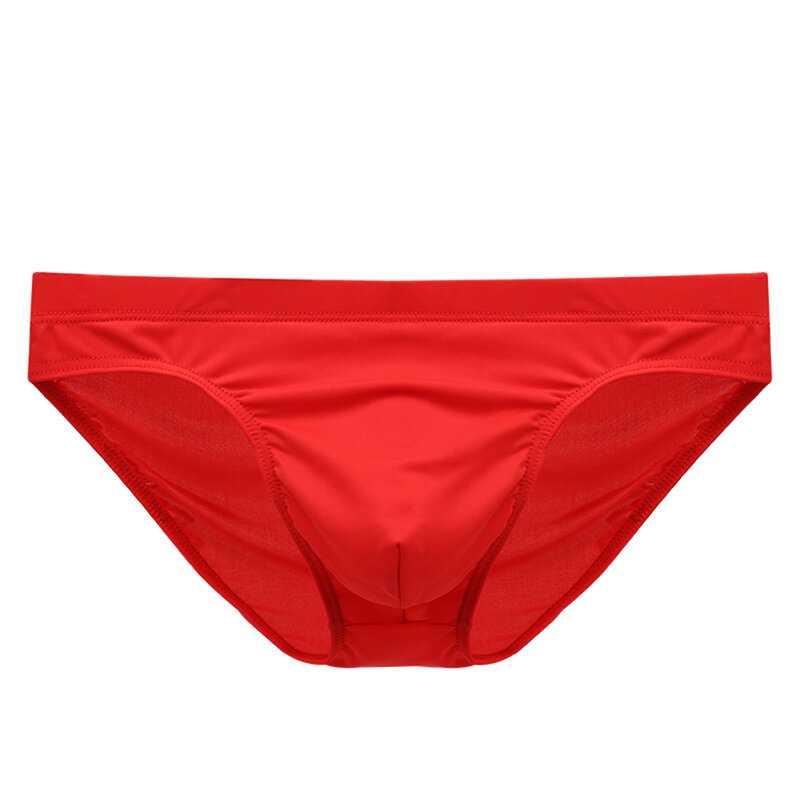 Sexy Men Low-Rise Smooth Pouch Briefs Underwear Breathable Bikini Underpants Solid-ColorPenis Bulge Pouch Sexy Youth Lingerie