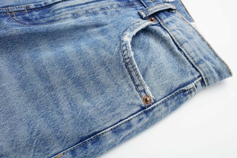 Jeans de perna larga feminino com buracos, calça jeans feminina, chique e versátil, cintura alta, zíper, retrô, novo, 24