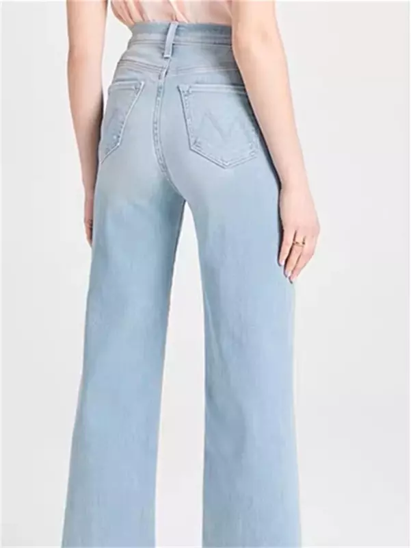 Calças jeans soltas e monocromáticas até o tornozelo para mulheres, jeans de cintura alta, calças retas, moda primavera-verão