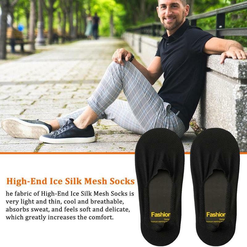Kaus kaki pria katun bernapas, kaus kaki perahu ultra-tipis musim panas menyerap keringat, kaus kaki sutra es silikon anti-selip