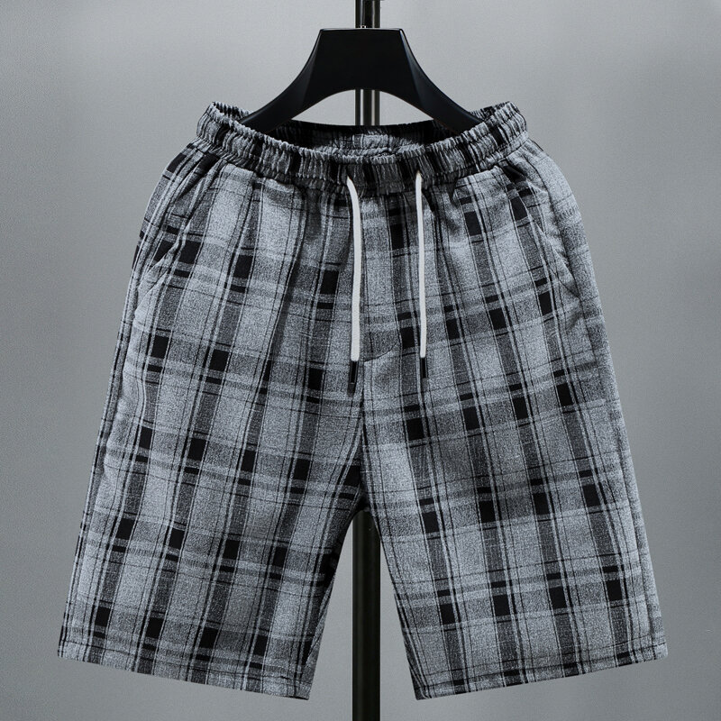 M-8XL Plus rozmiar letnie męskie wygodne szorty ze sznurkiem 2023 nowych moda Plaid w pasie krótkie spodnie do ćwiczeń mężczyzn odzież