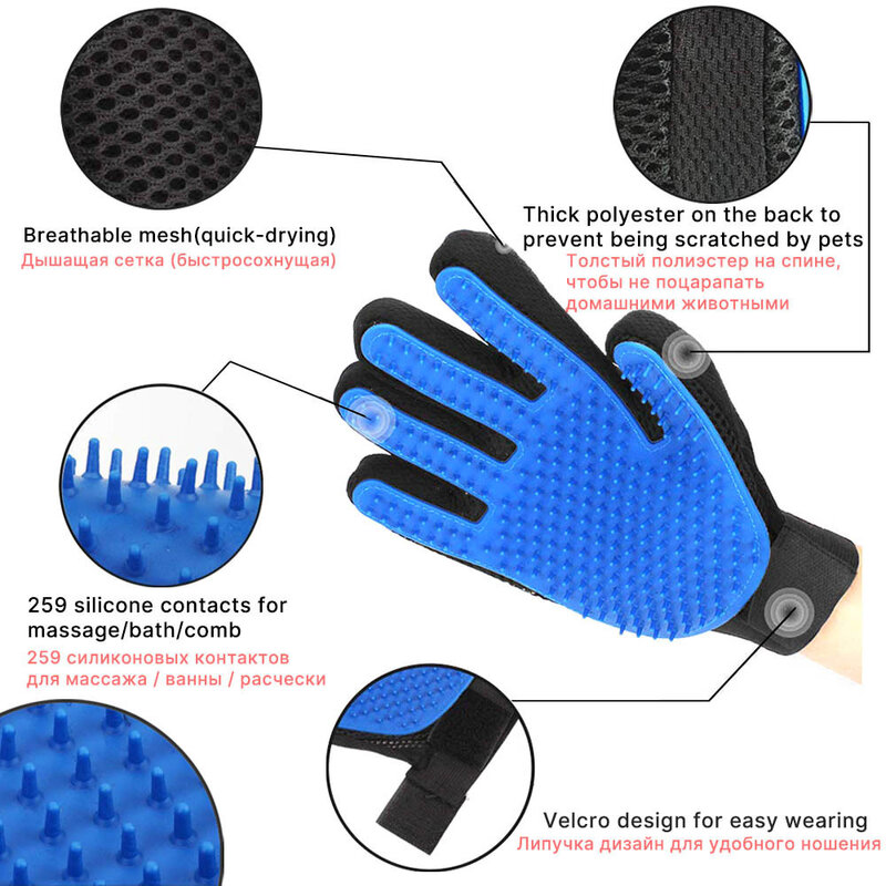 Cat Glove Cat Grooming Glove Pet Brush Glove for Cat Dog Hair Remove Brush Dog Deshedding Cleaning Combs Massage Gloves Blue Red