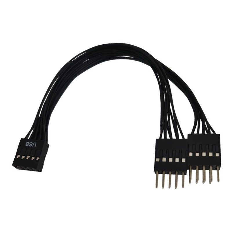 Cable placa base USB Cable extensión encabezado USB 9 pines 1 a 2 macho Y adaptador divisor Cable blindado negro
