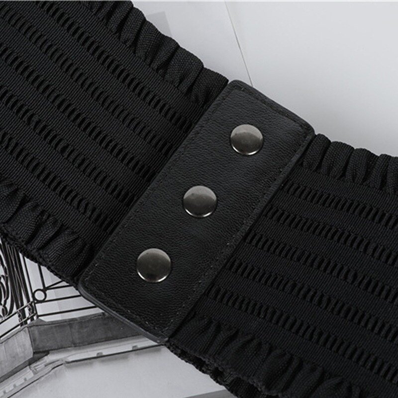 2024 New Women'S Black Elastic Wide Waistband Pu Leather Cummerbund Ladies Designer Overcoat Belt For Women