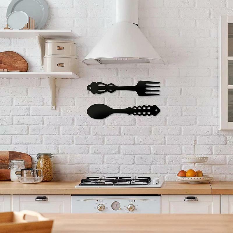 Metal Fork And Spoon Wall Decor Metal Signs Black Posters Cutout Plaque Kitchen Wall Decor Ice Cream Sundae Coffee Spoons