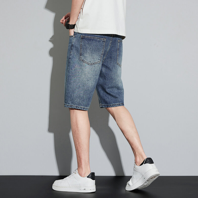 KSTUN-Short en jean bleu pour homme, coupe slim, longueur aux genoux, streetwear décontracté, été 2024