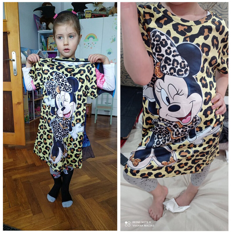 Vestido de Minnie Mouse con estampado de leopardo para niñas, vestidos de fiesta de navidad, regalos de cumpleaños, ropa para niñas de 2 a 8 años