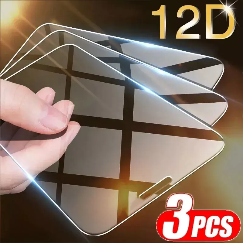 Protetor de tela de vidro temperado para iPhone, vidro protetor para iPhone 14, 13, 12, 11, 15 Pro Max, Mini XR, X, XS MAX, 7, 8 Plus, SE, 3pcs