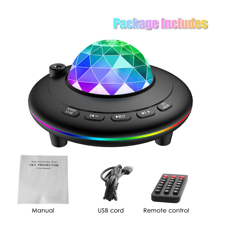 USB Powered Led Projector Light Starry UFO Led Night Lamp Remote Control & Bluetooth Speaker for Kids Room, Party, Living Room