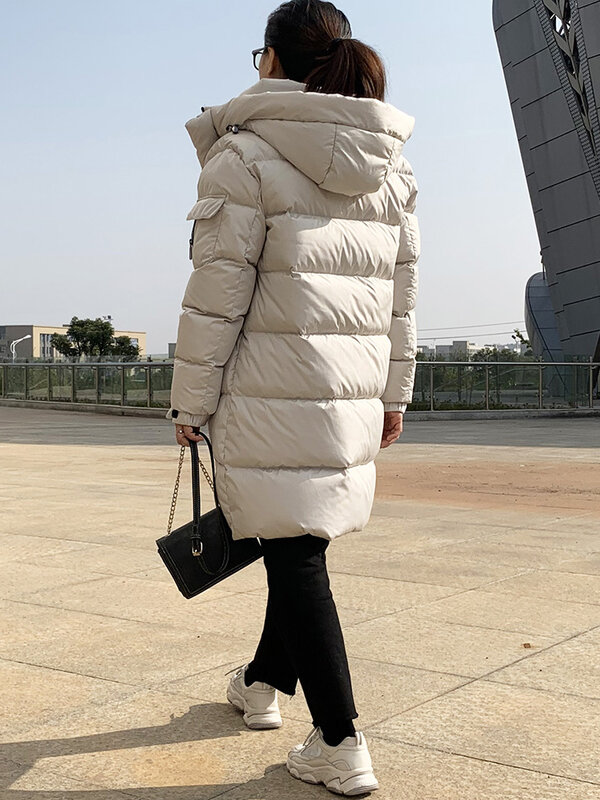 2022men's andwomen com capuz moda para baixo jaqueta nordeste à prova de frio coreano casal engrossado solidcolor comprimento médio para baixo jacet