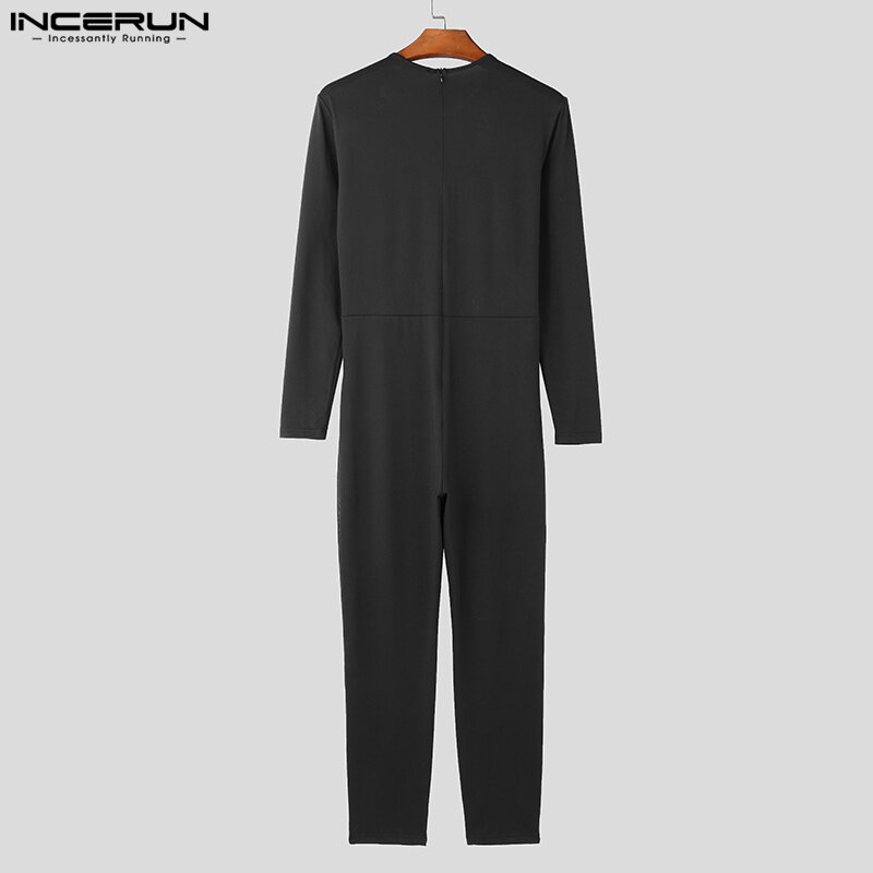 Gaya Amerika Romper pria jumpsuit desain dekonstruction jala seksi kasual lengan panjang bodysuit S-5XL INCERUN 2023